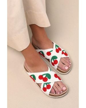 Chinese Laundry Tacoma Natural Cherry Crochet Espadrille Slide Sandals