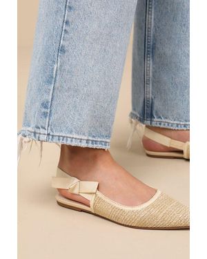 Lulus Galloway Natural Raffia Pointed-Toe Slingback Flats - Blue