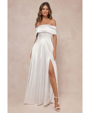 Lulus Greatest Hits Satin Off-The-Shoulder Maxi Dress - Natural