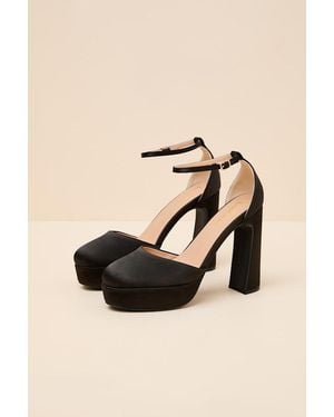Lulus Vivien Satin Ankle Strap Platform Heels - Black
