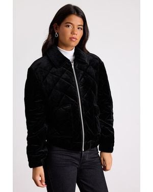 Lulus Fayda Velvet Quilted Collared Bomber Jacket - Black