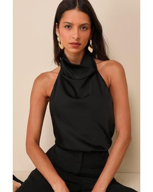 Lulus Chic Event Satin Cowl Backless Halter Top - Black