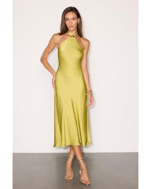 Lulus Lorissa Chartreuse Satin Halter Midi Dress - Yellow