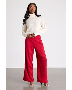 Lulus Daphne Satin Jacquard Wide-Leg Trousers - Red