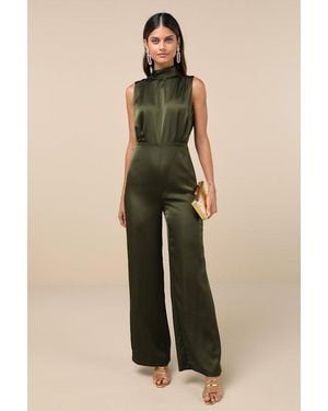 Lulus Classic Elegance Satin Sleeveless Mock Neck Jumpsuit - Natural