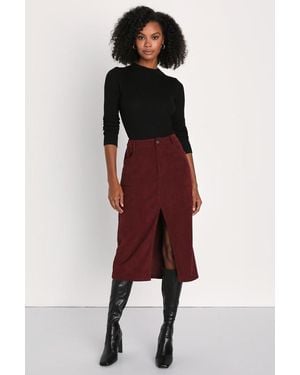 Lulus Refreshing Romance Corduroy Midi Skirt - Red