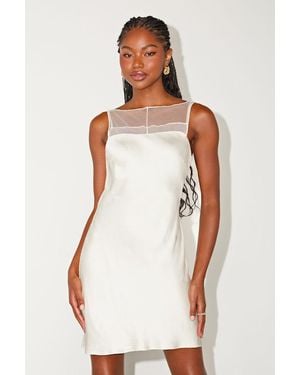 Lulus Ilhanna Satin Boat Neck Shift Mini Dress - White