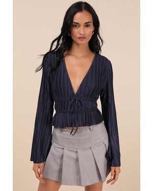 Lulus Staying Optimistic Pleated Bell Sleeve Top - Blue