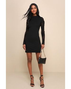 Lulus Lace Up Your Sleeve Lace Long Sleeve Bodycon Dress - Natural