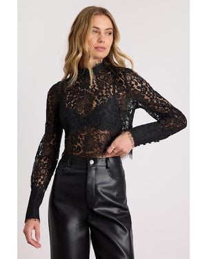 Lulus Celita Sheer Eyelash Lace Long Sleeve Crop Top - Black