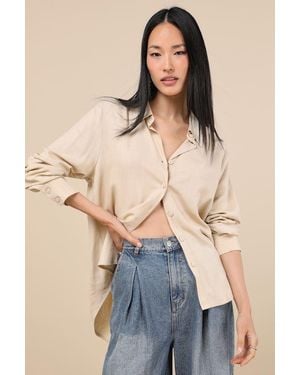 Lulus Notable Aesthetic Linen Collared Button-Up Top - Blue