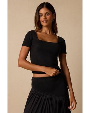 Lulus Dalida Ribbed Knit Short Sleeve Top - Black