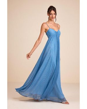 Lulus Irina Lurex Plisse Sleeveless Maxi Dress - Blue