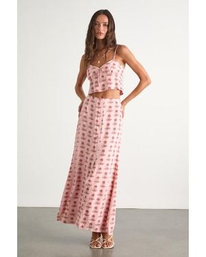 Lulus Chel Boho Print Button-Front Maxi Skirt - Pink
