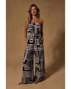 Lulus Lanora Abstract Print Wide-Leg Jumpsuit - Brown