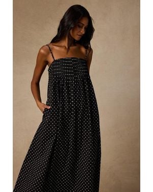 Lulus Sam Polka Dot Pleated Shift Midi Dress - Black