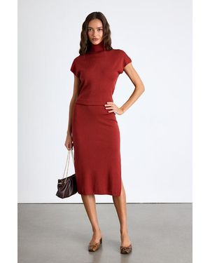 Lulus Ashford Turtleneck Short Sleeve Sweater Midi Dress - Red