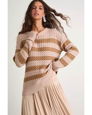 Lulus Navya Blush Striped Cable Knit Tunic Jumper - Natural