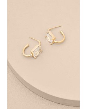Lulus Clarise Rhinestone Huggie Hoop Earrings - Natural