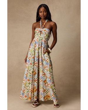 Lulus Renata Multi Print Halter Maxi Dress - Brown