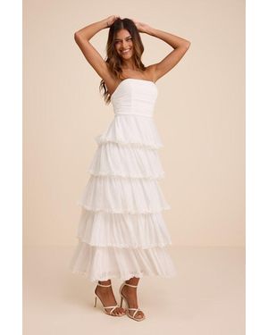 Lulus Mianella Swiss Dot Tiered Maxi Dress - Natural