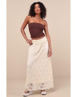 Lulus Kiros Cream Floral Eyelet Embroidered Maxi Skirt - Natural