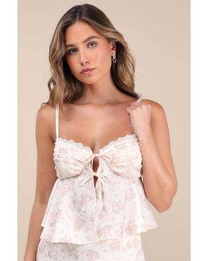 Lulus Alexia Ditsy Floral Satin Babydoll Tank Top - Natural
