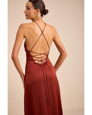 Lulus Nisrine Satin Lace-Up Halter Maxi Dress - Red