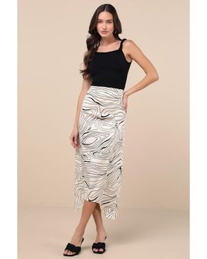 Lulus Classy Influence Cream Abstract Asymmetrical Midi Skirt - Natural