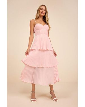 Lulus Cascading Crush Tiered Bustier Midi Dress - Pink