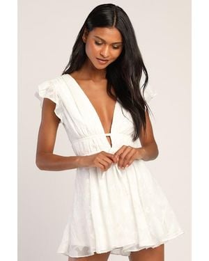 Lulus All About The Flowers Burnout Floral Ruffled Romper - White