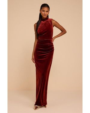 Lulus Laurie Rust Velvet Halter Maxi Dress - Natural