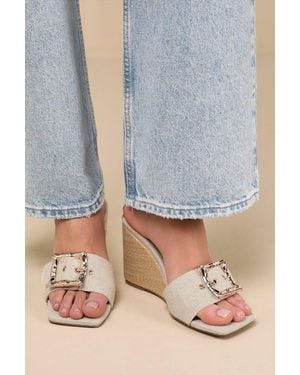 Billini Giavanna Wheat Linen Raffia Buckle Wedge Sandals - Natural