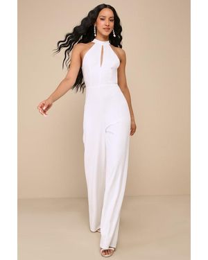 Lulus Striking Elegance Cutout Backless Halter Jumpsuit - Natural