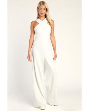 Lulus Criss-Cross Your Mind Cross-Front Wide-Leg Jumpsuit - White