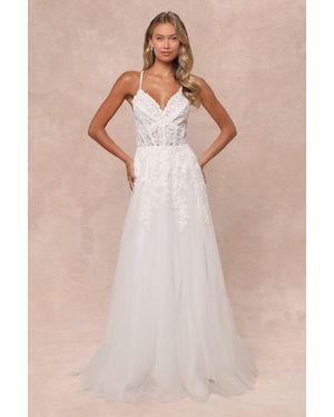 Lulus Glorious Luxury Sheer Tulle Embroidered Beaded Maxi Dress - Natural