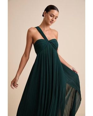 Lulus Cayton Emerald Pleated One-Shoulder Maxi Dress - Black