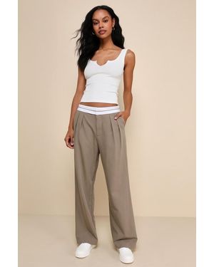 Lulus Refined Mood Taupe And Straight Leg Trouser Pants - Natural
