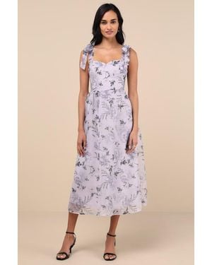 Lulus Prettiest Invite Floral Organza Tie-Strap Midi Dress - Purple