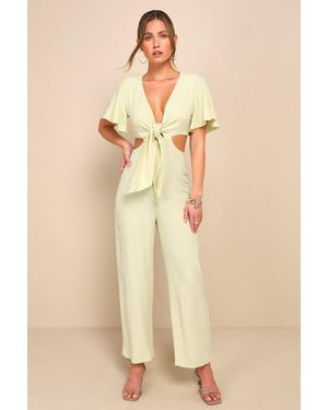 Lulus Summer Journey Light Tie-Front Cutout Jumpsuit - Natural
