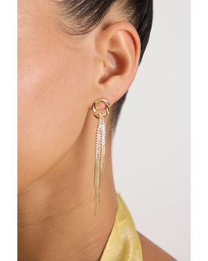 Lulus Orion 14Kt Rhinestone Fringe Drop Earrings - Metallic