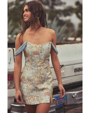 Lulus Captivating Personality Jacquard Bustier Mini Dress - Blue