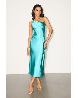 Lulus Naima Satin One-Shoulder Midi Dress - Blue