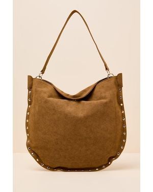 Lulus Vix Suede Studded Tote Bag - Brown