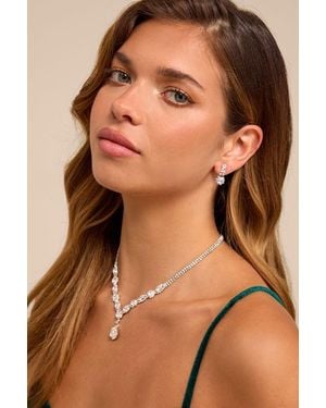 Lulus Berlin Rhinestone Necklace And Earring Set - Natural
