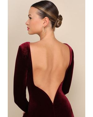 Lulus Va Va Voom Velvet Backless Long Sleeve Midi Dress - Black