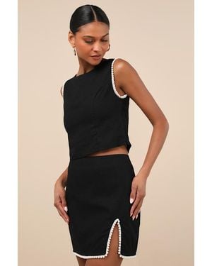 Lulus Larina Pearl Trim Mini Skirt - Black