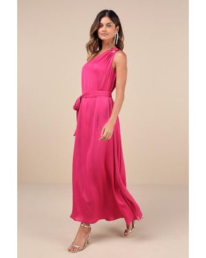 Lulus Goddess Aura Satin One-Shoulder Maxi Dress - Pink