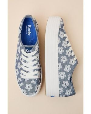 Keds Triple Up Floral Embroidered Platform Sneakers - White