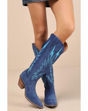 Dingo Thunder Road Suede Leather Knee-High Western Boots - Blue